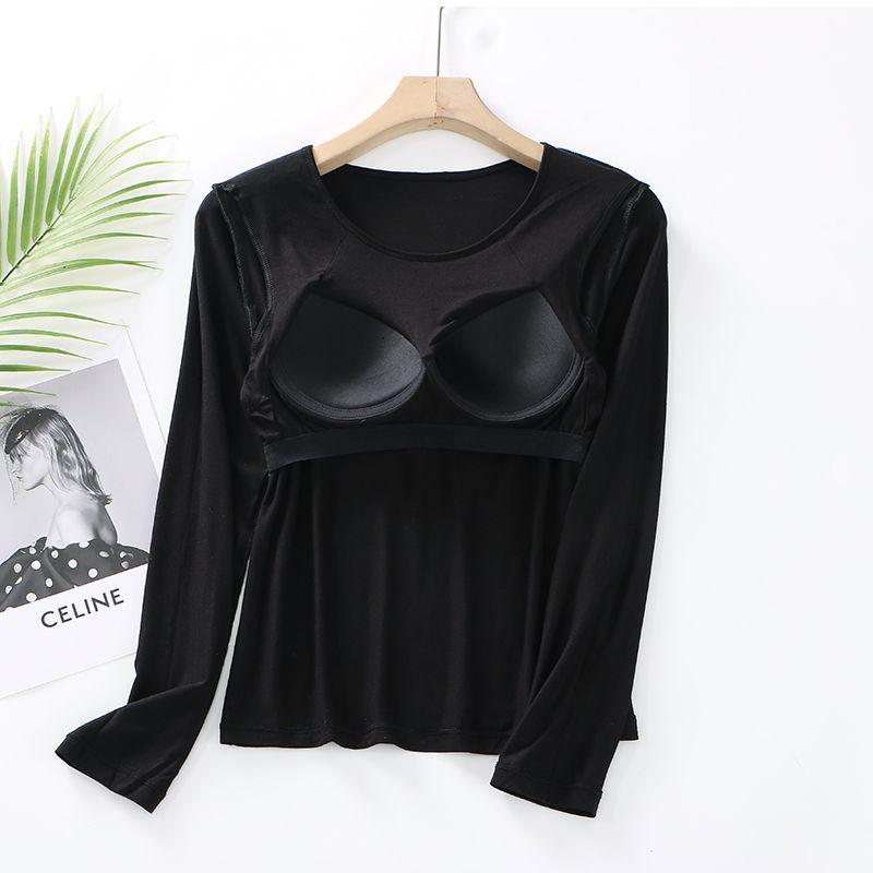 Modal Long Sleeve Thermal Undershirt with Built-in Padded Bra for Women