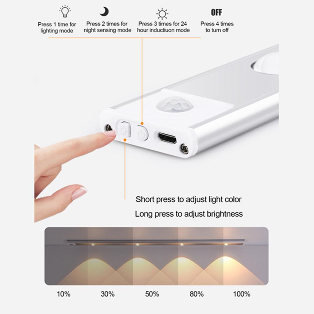 Intelligent LED human body sensor lamp rechargeable lamp cabinet cabinet lamp bar  20CM Space Silver Trichromatic Dimming