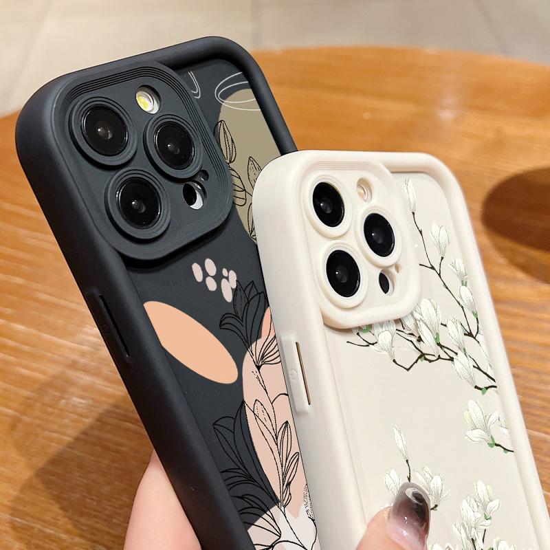 Pro iPhone 16 15 Pro Max 14 Plus 13 12 Pro 11 XS XR 8 7 Kryt Bílé květy Nárazuvzdorná měkká ochrana objektivu Pouzdro na telefon