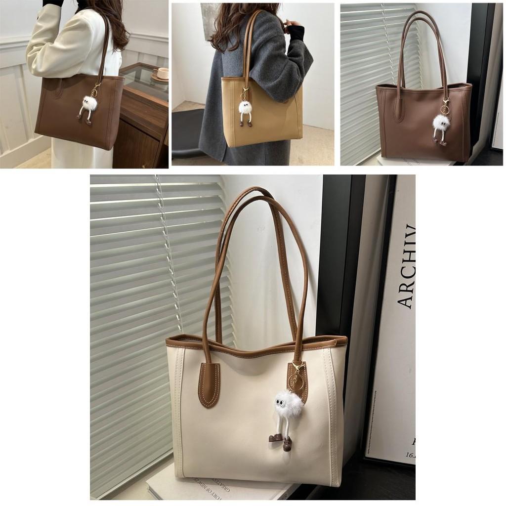 Stylish Black White Brown Khaki Pu Tote Bag For Autumn Winter Commuting With Versatile Design