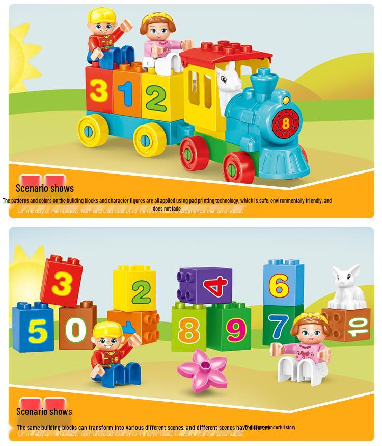 Blocuri Puzzle Tren cu Numere pentru Copii, 50 de Piese cu Găleată de Depozitare