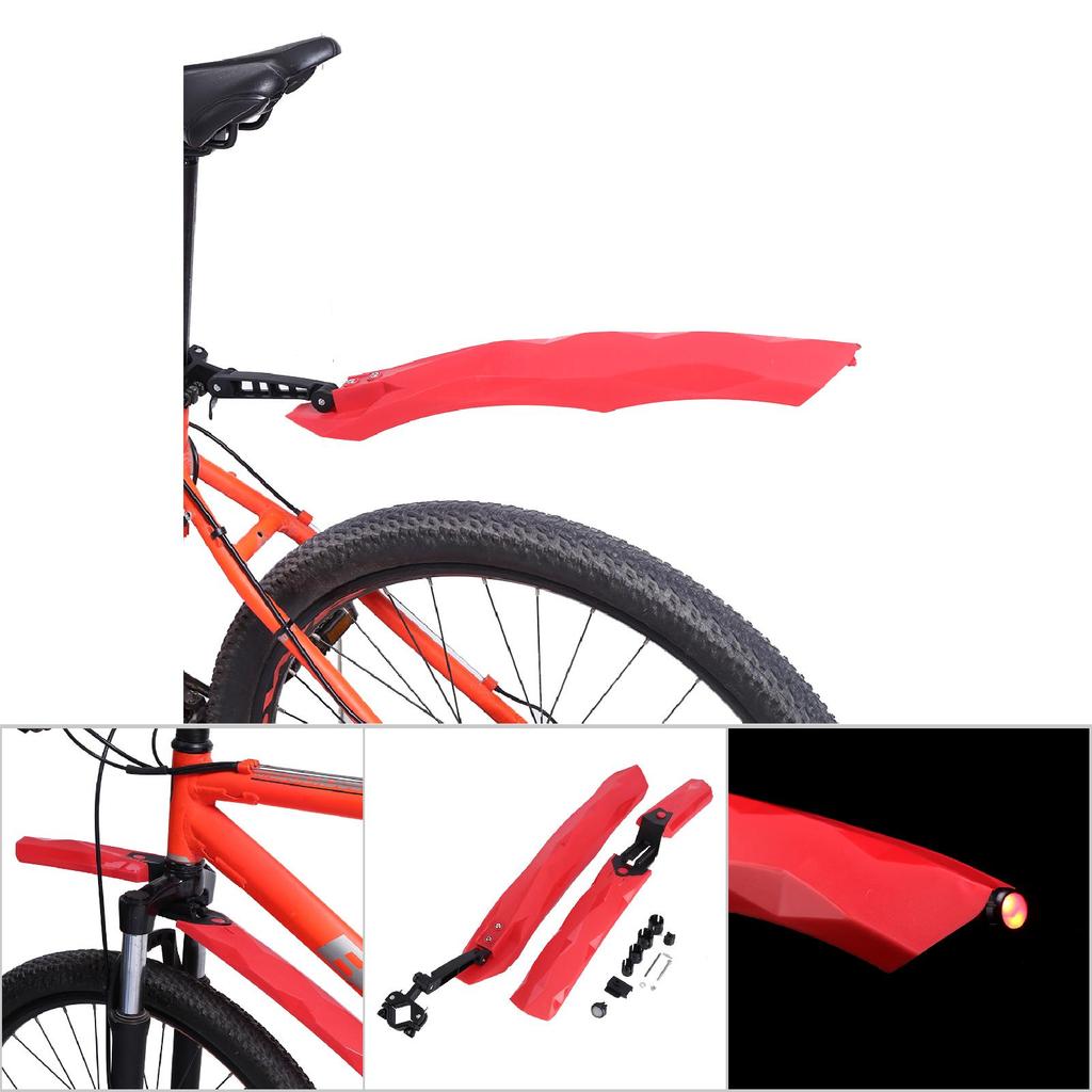 Mountain Bike s Set Cycling Front and Rear Mud Guards with LED Taillight (red)