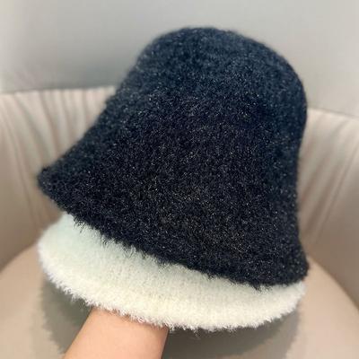 Plush Fisherman Hat Children Autumn and Winter Warm Knitted Bucket Hat Fashionable White Basin Hat