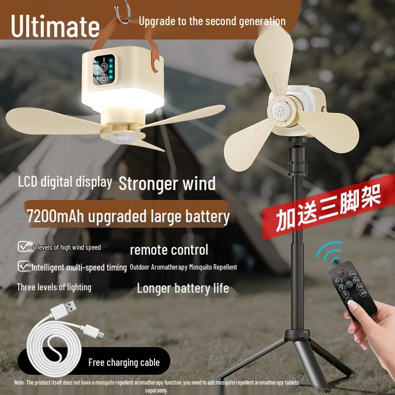 Compact Wireless Hanging Fan for Camping and Dorms - Rechargeable Multifunctional Fan