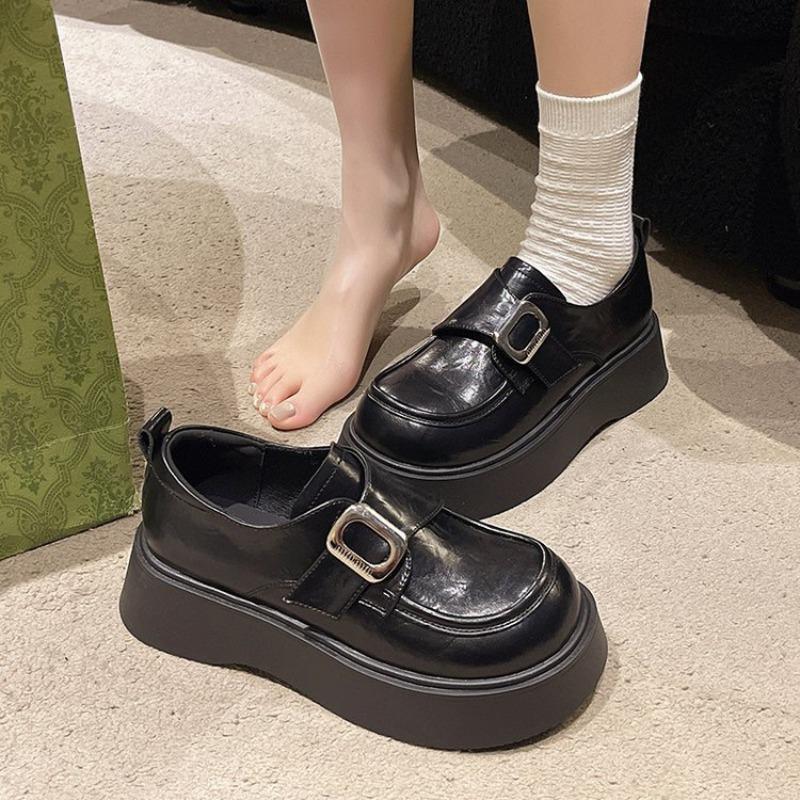 

Fashionable Simple High-Quality Hot-Selling Thick Bottom Leather Shoes Spring New Style Versatile Low Heeled Shoes 40