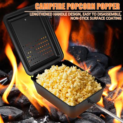 Nonstick Popcorn Pot Multipurpose Grill Tools with Removable Long Handle Old Fashioned Popcorn Maker for for Kitchen BBQ