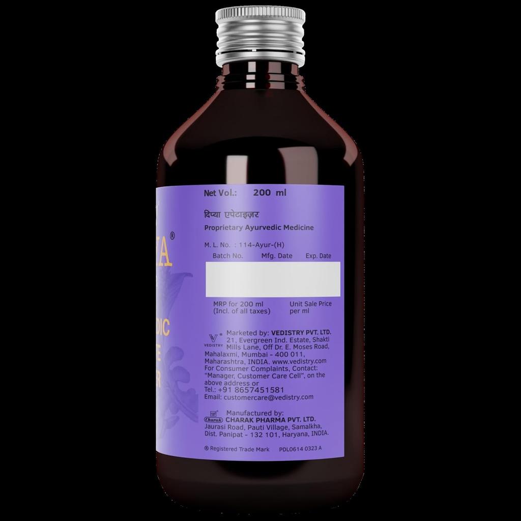 Vedistry Dipya Appetizer Syrup 200ml Pack of 1 | Natural Ayurvedic Digestion & Appetite Booster for Kids Adults
