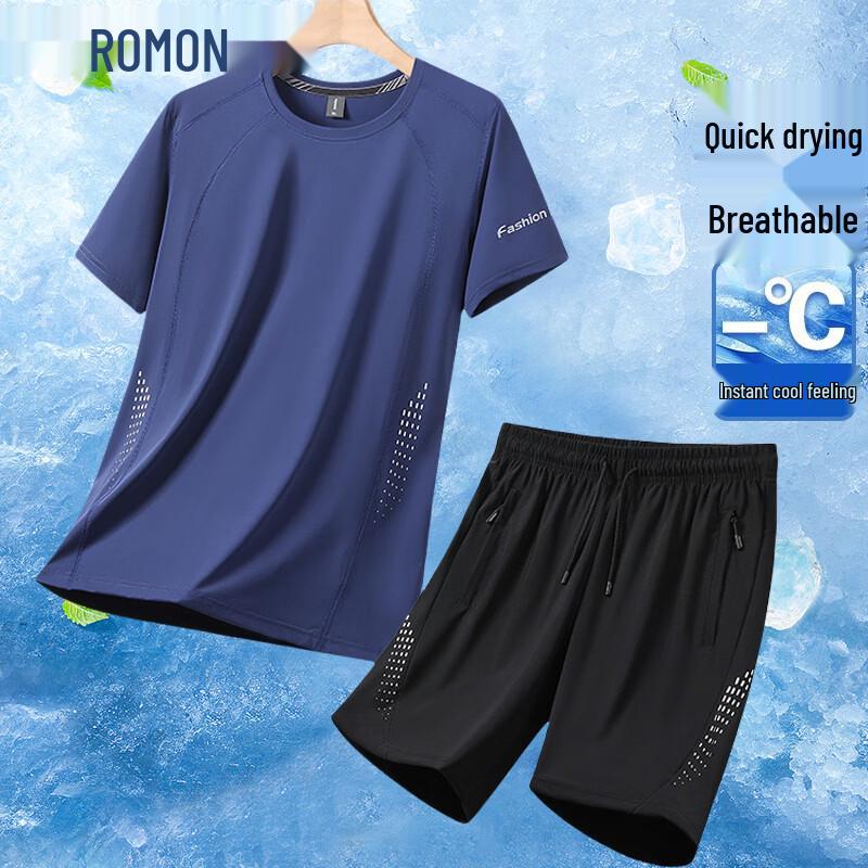 ROMON Men s Ice Silk Quick-Dry Sport Two-Piece Set 4XL