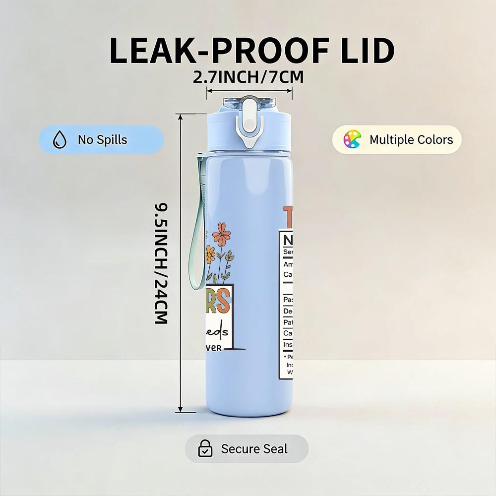 1PC Teacher Appreciation Thank You Print 750ml Color Plastic Sports Water Bottle Leakproof Flip Straw Lid Suitable for Sports Office Home Use