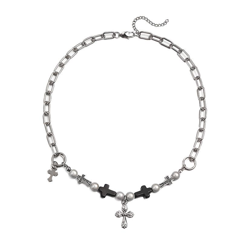 

Европейское и американское хип-хоп жемчужное и бриллиантовое ожерелье-крест из титановой стали