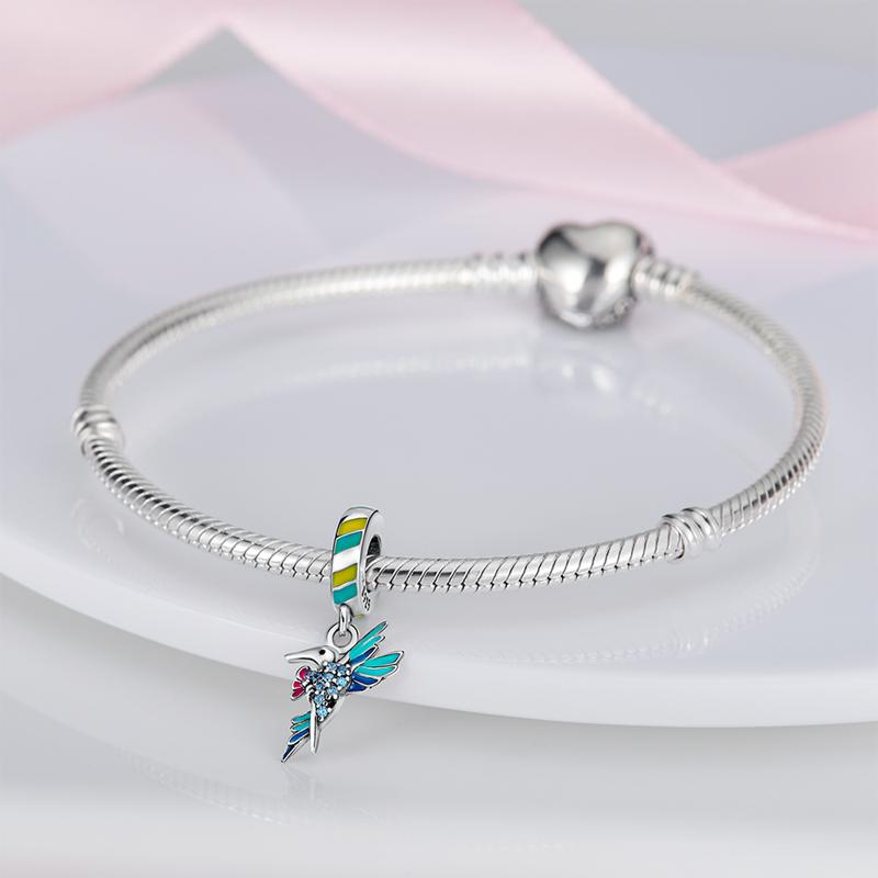 Original Charms Copper Blue Hummingbird Flower Pendants Fit Charms Plata Bracelets For Women Women Jewelry Making Diy