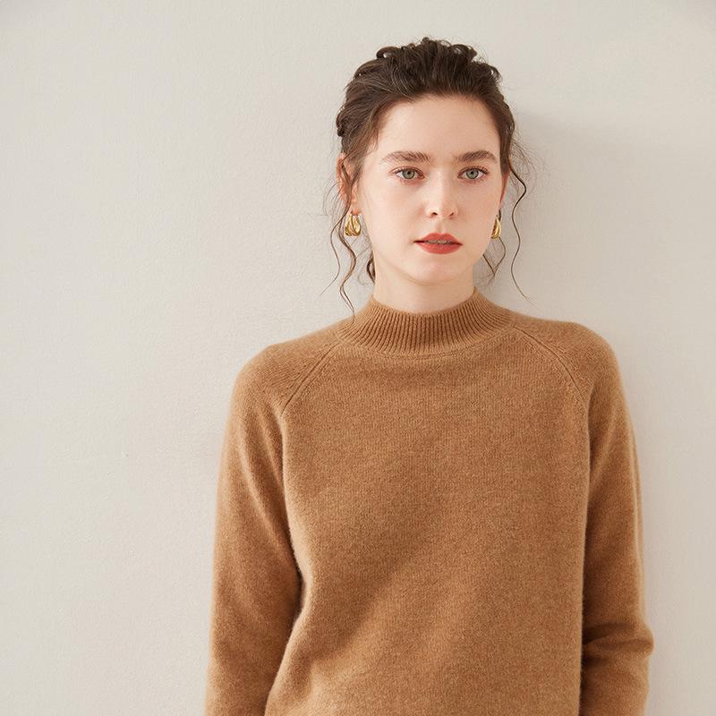 Women's Wool Sweater: 2025 Slim-Fit Half-High Collar Knit Base Layer for Autumn/Winter