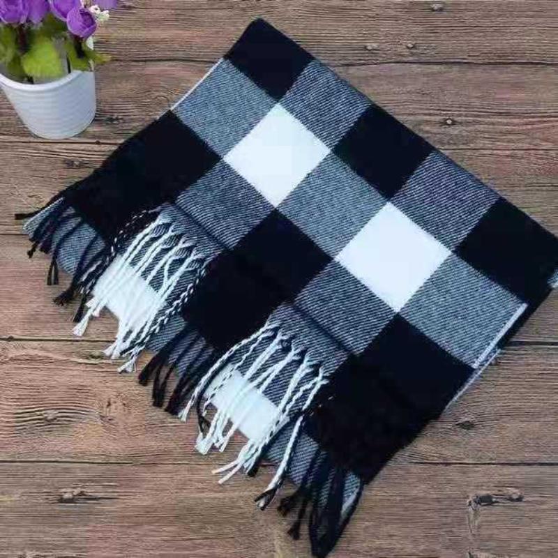 Versatile Lattice Unisex Scarf Autumn And Winter Warm Scarf Student Couple Tassel Shawl