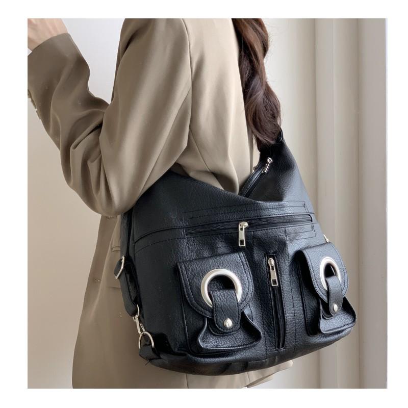Coole Gothic Heiße Mädchen Schultertaschen Einfarbige Damen Umhängetasche Große Kapazität PU-Leder Damen Tragetaschen Rucksack