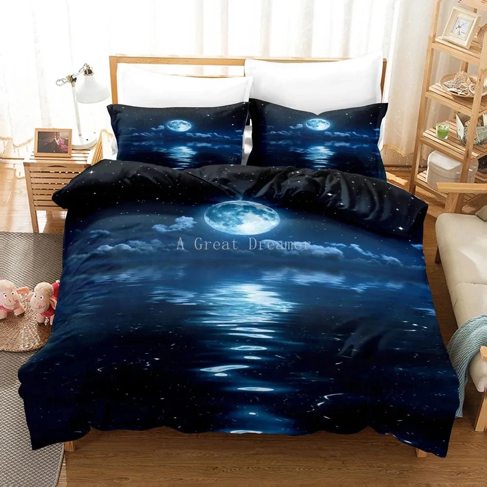 Moon Bedding Set Night View Duvet Cover Set With Pillowcase Bedding King Queen Full Double Single Size Luxury Bedxclothes Decor
