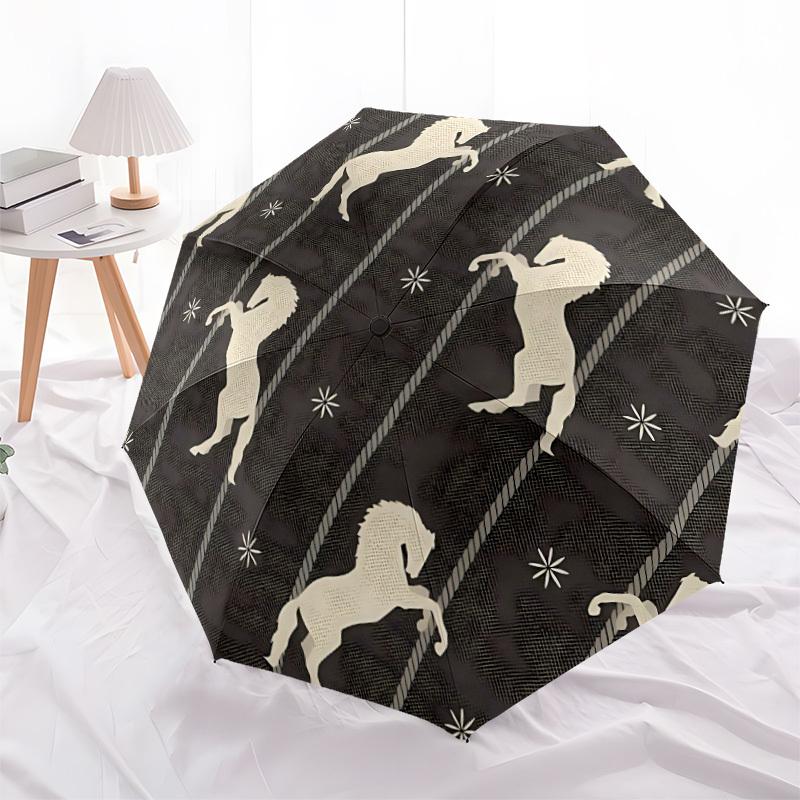 1pc Horse Pattern Fashionable Automatic Opening/Closing Folding Umbrella with 8 Bones, Windproof Portable, Daily Use020