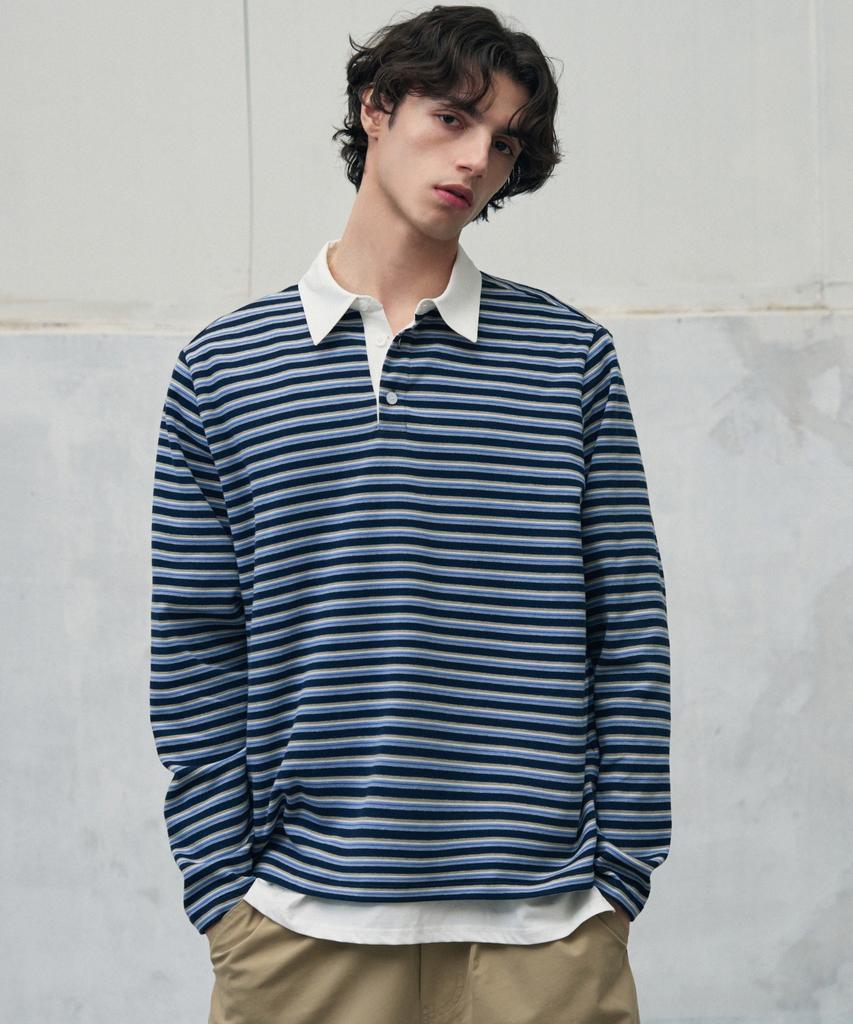 Ledeoli Multi-Stripe Oversized Rugby Shirt [Pink]