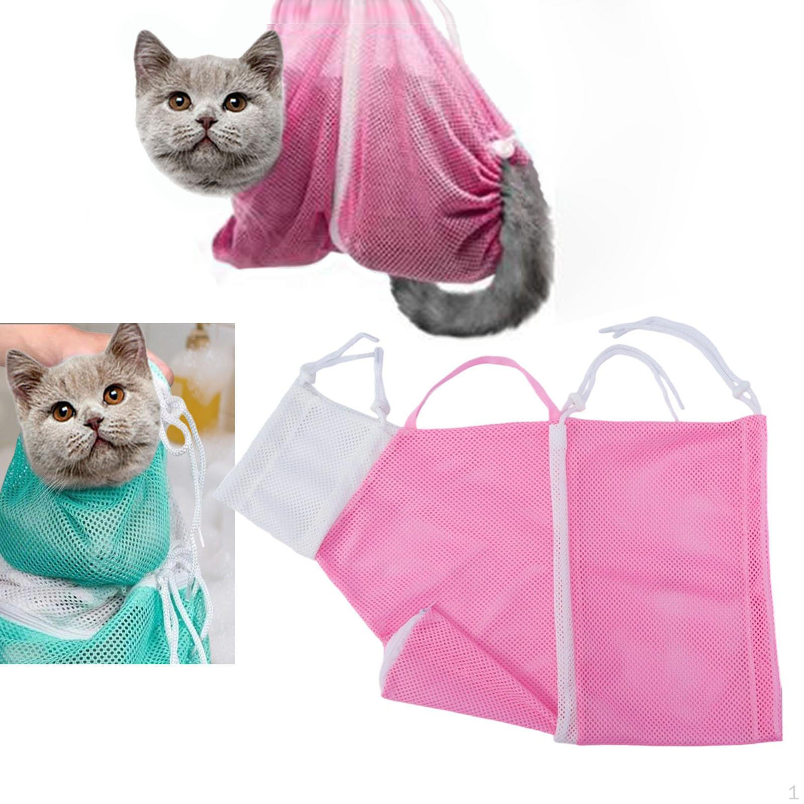 

Сумка для купания кошек Регулируемая Защита от царапин Дышащая сетка Сетка для душа для мытья питомца Уши Pink White