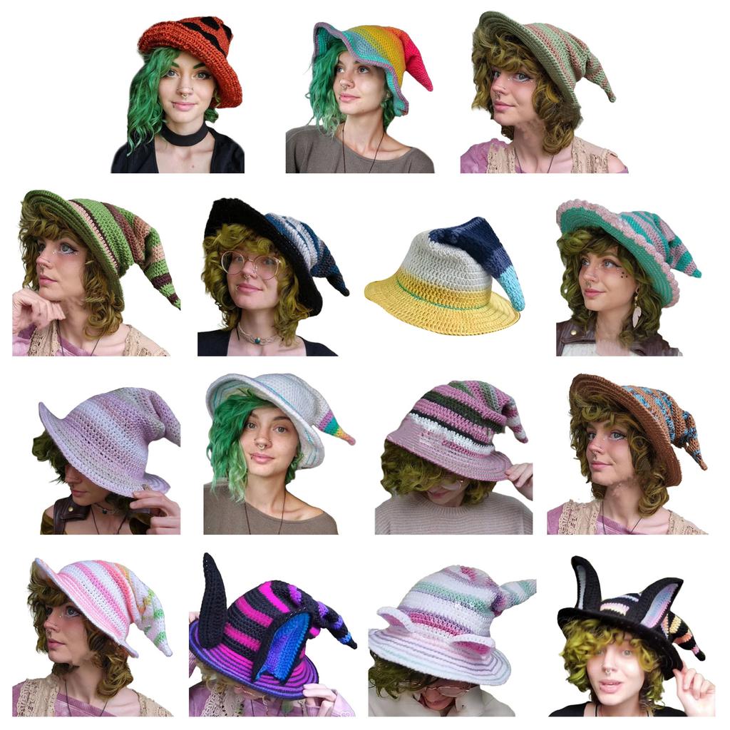 Knitting Witch Hat Costume for Women Men Teenagers for Party Decorations Crocheted Wizard Cap