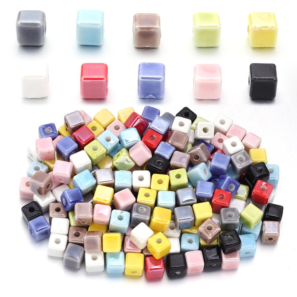 10pcs/lot Square Beads Ceramic Beads Colorful Cube Loose Beads Spacer Beads For Jewelry Making DIY Necklace Bracelet Accessories