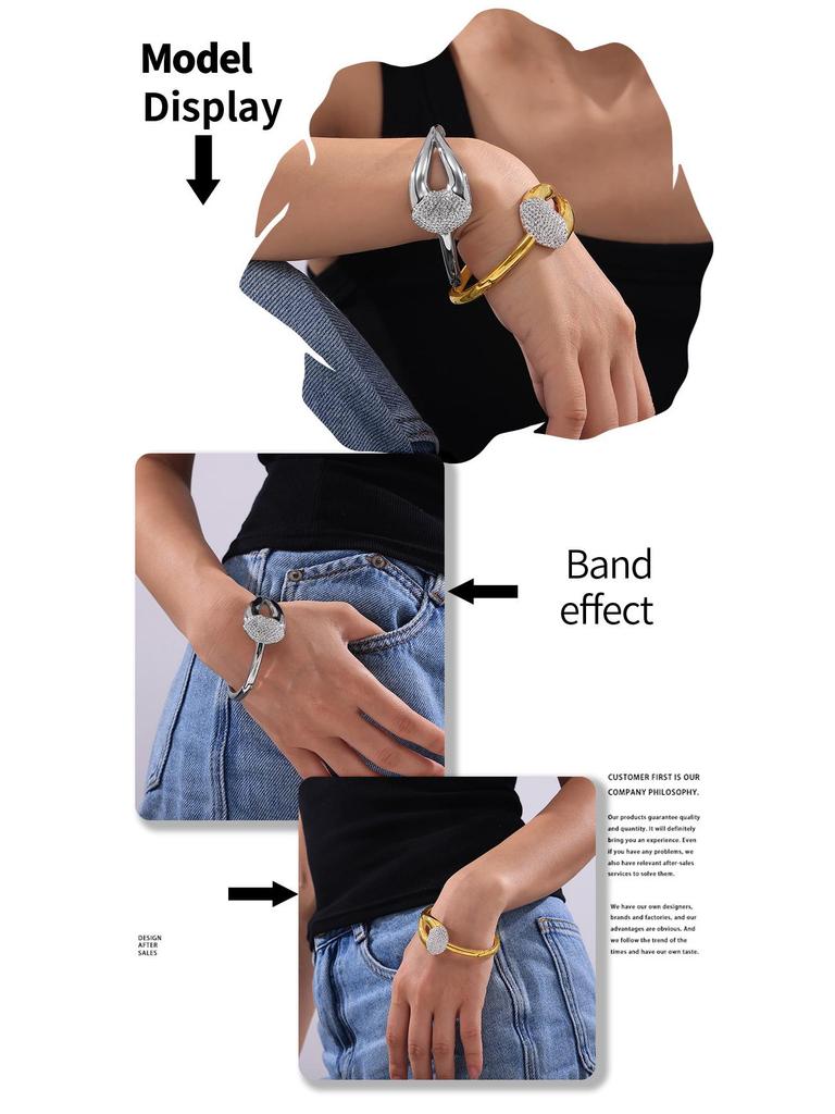 Chic Titanium Steel Bracelet with Inlaid Diamonds - Elegant, Simple Design for Women