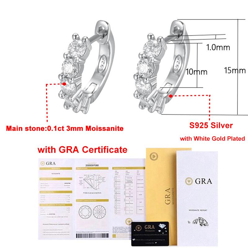 3mm D Moissanite Earrings 925 Sliver Plated White Gold Hoop Earring for Women Wedding Party Fine Jewelry