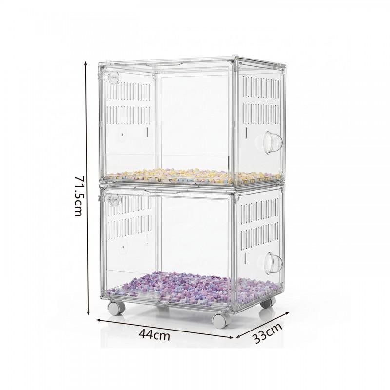 Transparent Acrylic Hamster Cage With Wheels Leak-Proof Sand Tray Stackable Easy-Clean Design Indoor/Outdoor Use
