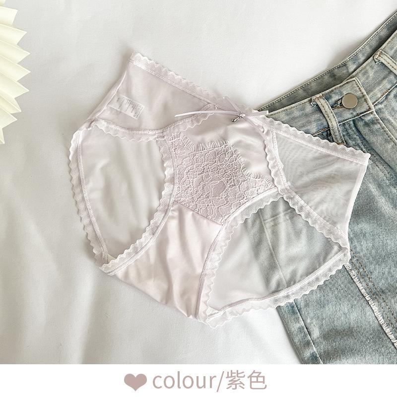 Ladies Spring and Autumn Sexy Lace Mesh Medium Waist Underwear