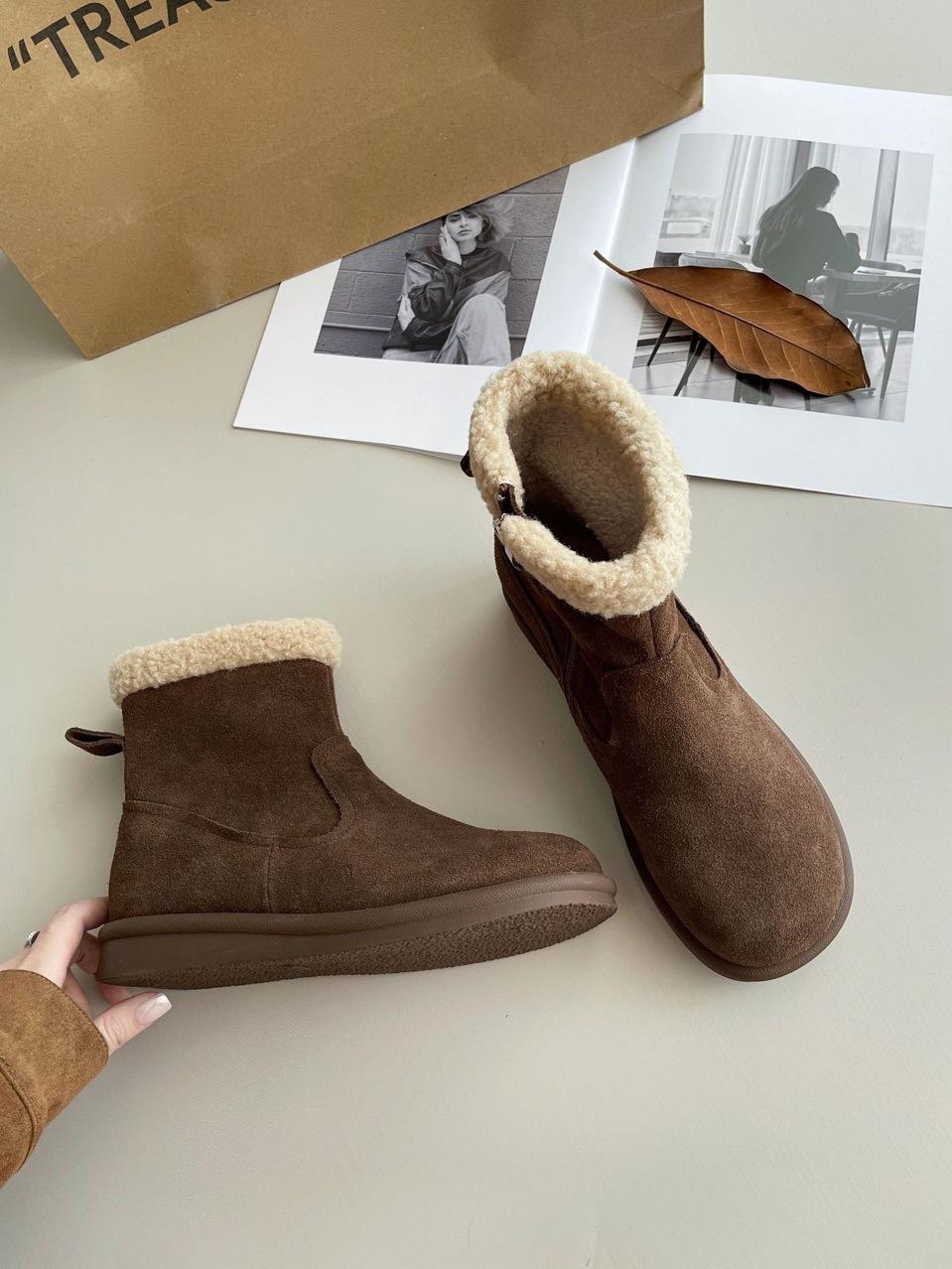 

Натуральная кожа толстые сапоги для снега винтажные хлопковые туфли короткие меховые сапоги 39 кофейный