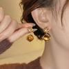 Silver needle tiger's eye stone geometric round pendant earrings retro Maillard style stud earrings personalized niche design earrings