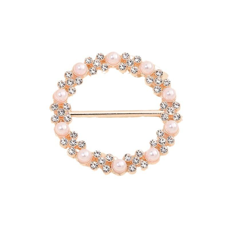 Ring Inlaid with Pearls and Rhinestones Metal Silk Scarf Buckle for Women’s Fashion Versatile Clothing Scarf Decorative Buckle