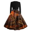 Women's Vintage V-Neck Long Sleeve Casual Halloween Print Dress