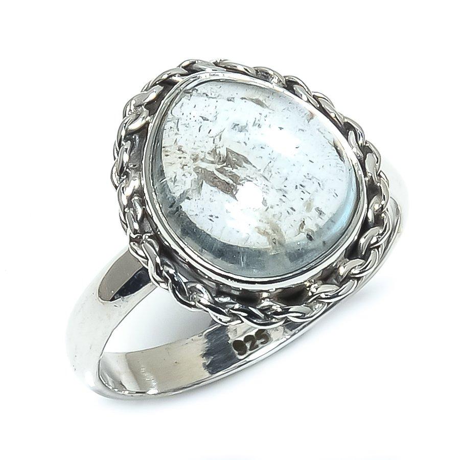 Natural Aquamarine Gemstone Handmade 925 Solid Sterling Silver Ring Size 9 b3T37