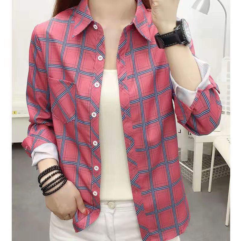 Women s Korean Style Plaid Shirt, Long Sleeve, Loose Fit, College Style Outerwear, 2026 Spring/Autumn Collection S розовый