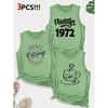 Vintage Coffee and Baseball Combo Gift Printed Pattern Crew Neck3Pack of Sleeveless Vests for Women In Spring, Summer, and Autumn