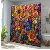 Rideau de douche étanche à motif floral vibrant pour salle de bain, Rideau de séparation de toilettes haut de gamme avec design de jardin artistique