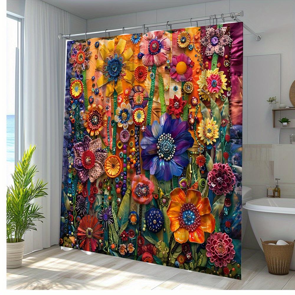 Rideau de douche étanche à motif floral vibrant pour salle de bain, Rideau de séparation de toilettes haut de gamme avec design de jardin artistique