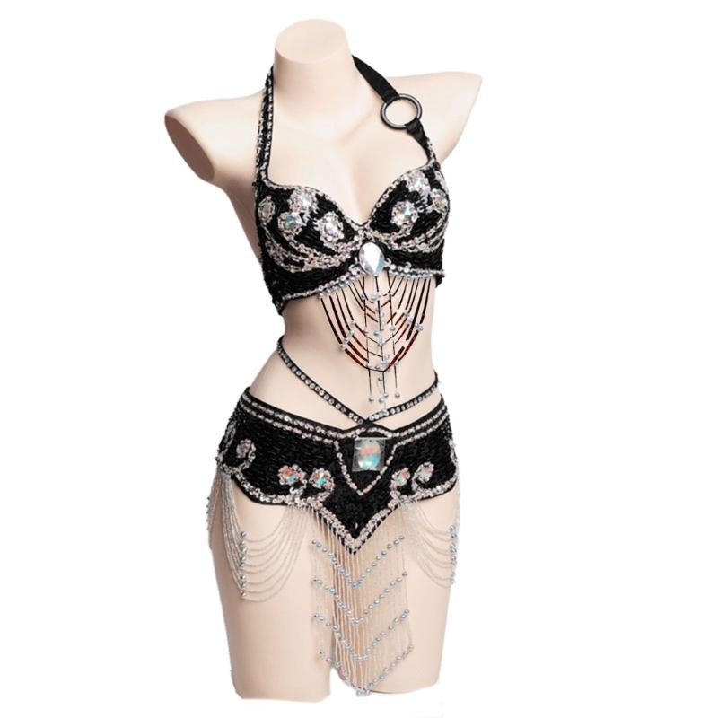 2Pieces Tribal Belly Dance Bra and Belt Belly Dancing Outfit Belly Dancer Costumes for Women