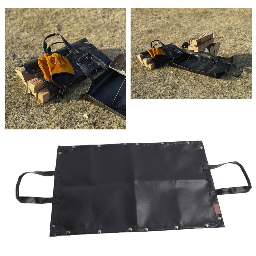 Under Grill Mat with Handle Fiberglass Silicone Expandable Fireproof Grill Pad Firewood Carrier Bag for Outdoor Camping