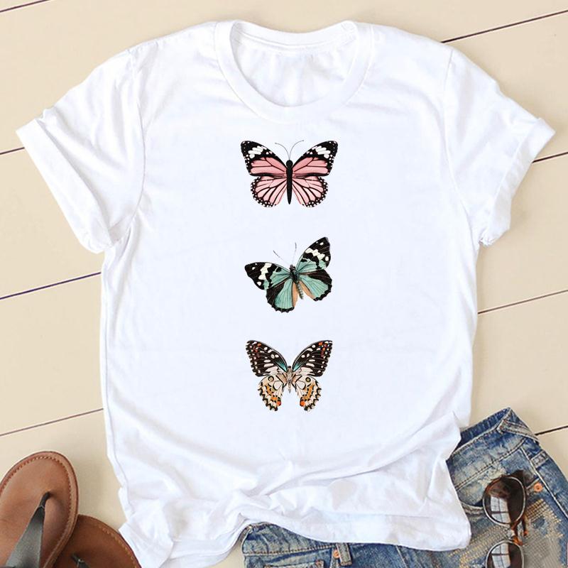 Frauen Drucken T Top Sommer Mode Schmetterling Sonnenblume Nette T-shirt Kurzarm Frau Weibliche T Kleidung Grafik T-shirts