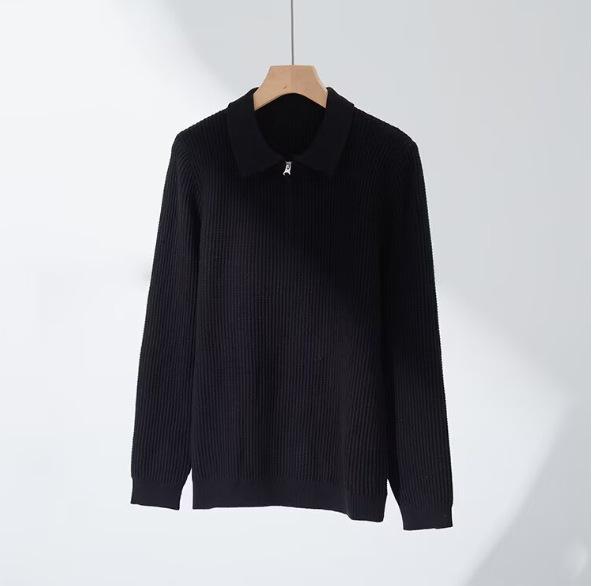

Men s Luxury Casual Polo Shirt: Autumn/Winter Japanese Style, Solid Color, Fine Stripe Lapel Knitwear. XL чёрный
