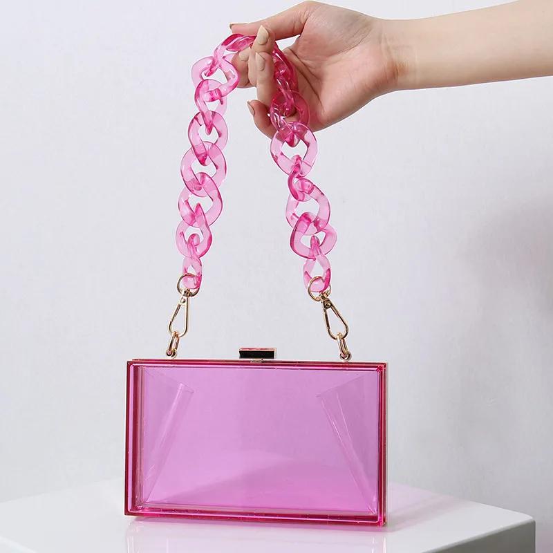 New Acrylic Transparent Box Bag for Women Fashion Shoulder Chain Crossbody Purse Luxury Evening Party Clutch Clear Mini Handbag