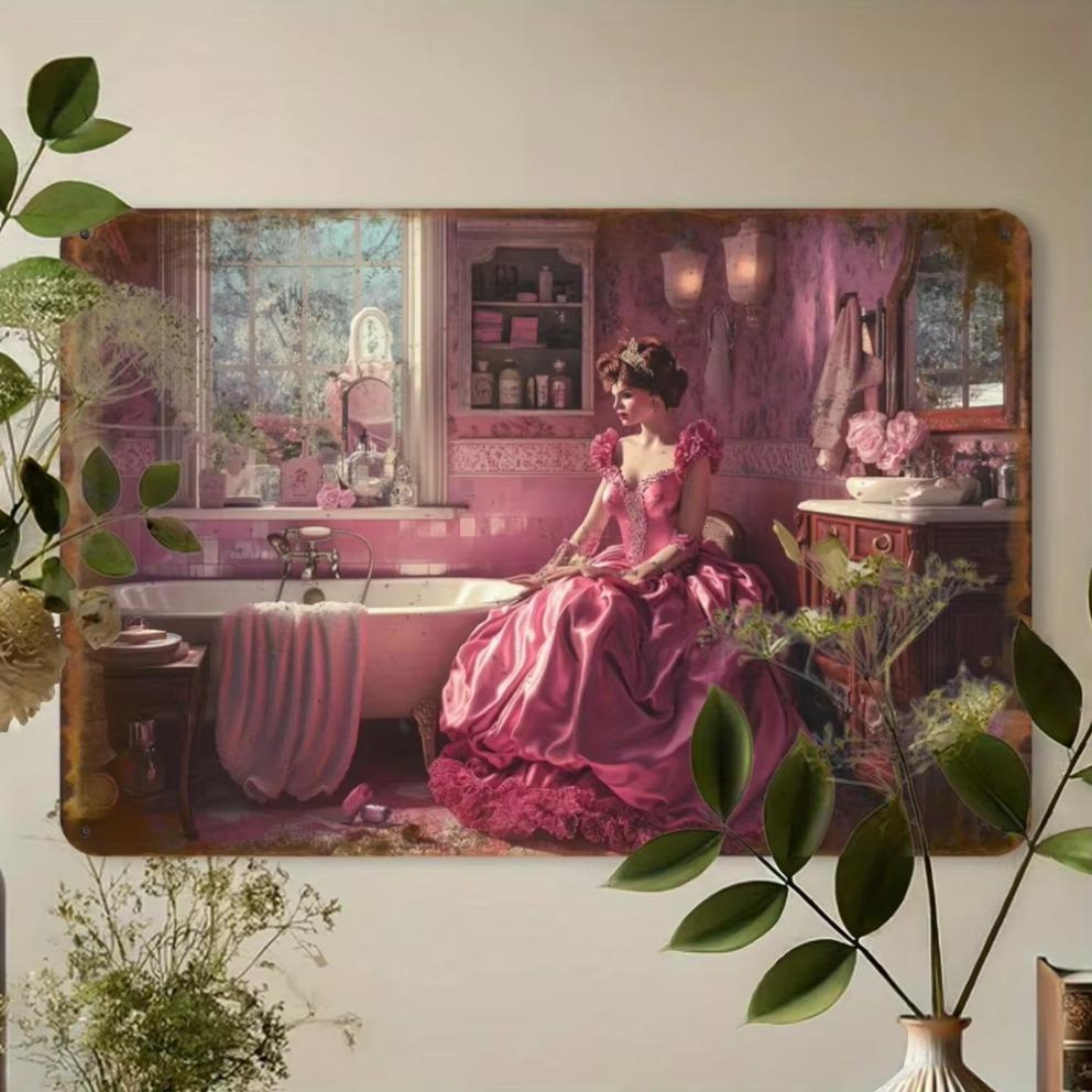 Vintage Victorian Style Pink Dress with Rose Accents – Aesthetic Room Decor for Home, Bathroom, and Café | Wall Art Depicting