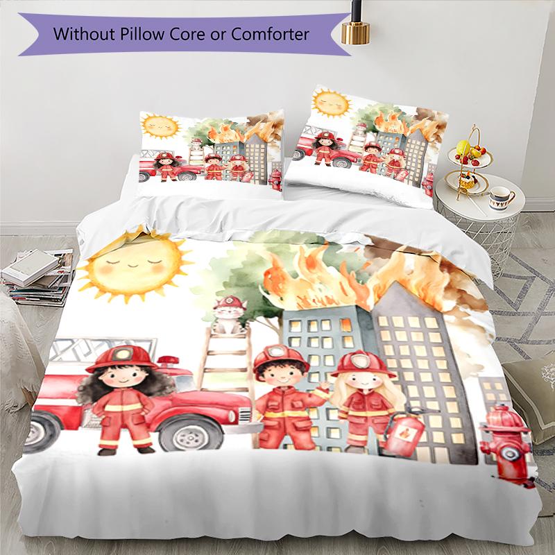 3pcs firefighters Bedding Set Duvet Cover Closure Includes 1 Duvet Cover & 2 Pillowcases, Soft and Comfortable for All Seasons.