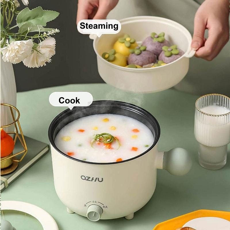 1.8L Dormitory Noodle Cooker Portable Mini Electric Hot Pot 2 Gear Non-stick Rice Cooker Multi-functional Electric Cooking Pot