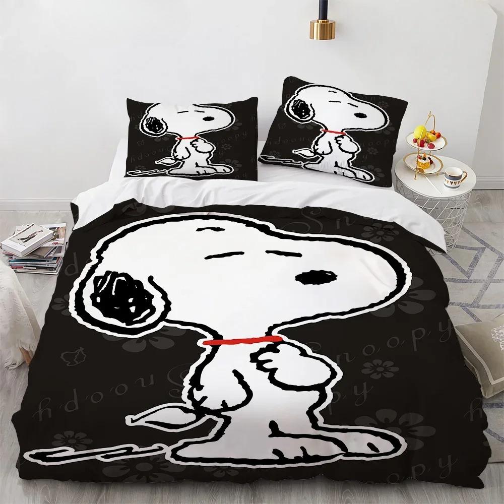 Snoopy Children's Microfibre Duvet Covers 3-Piece for Teenagers Adult Duvet Cover Cartoon Comics Bedding with Zip Gift Cover