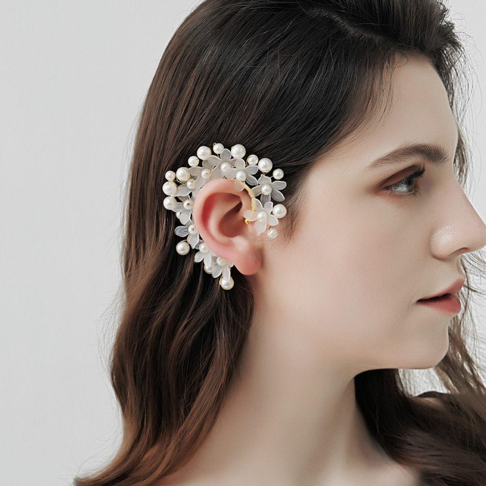 Chic Pearl Flower Ear Cuffs Non-piercing Rhinestone Ear Clips Sweet Butterfly Elf Ear Cuff  Girls