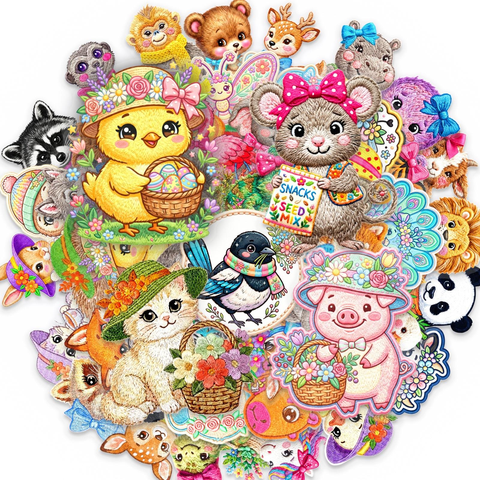 

50 Pet Traditional Embroidered Animal Transparent Stickers Cure Cartoon Stickers Waterproof And Not Torn