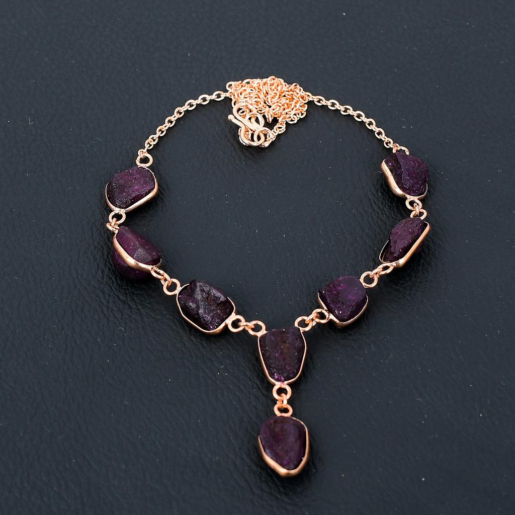 Kashmiri Ruby(Simulated) Gemstone Handmade Copper Jewelry Necklace 18" J1C15