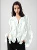 European and American V-Neck Layered Long-Sleeve Women's Spring/Summer Pullover Shirt